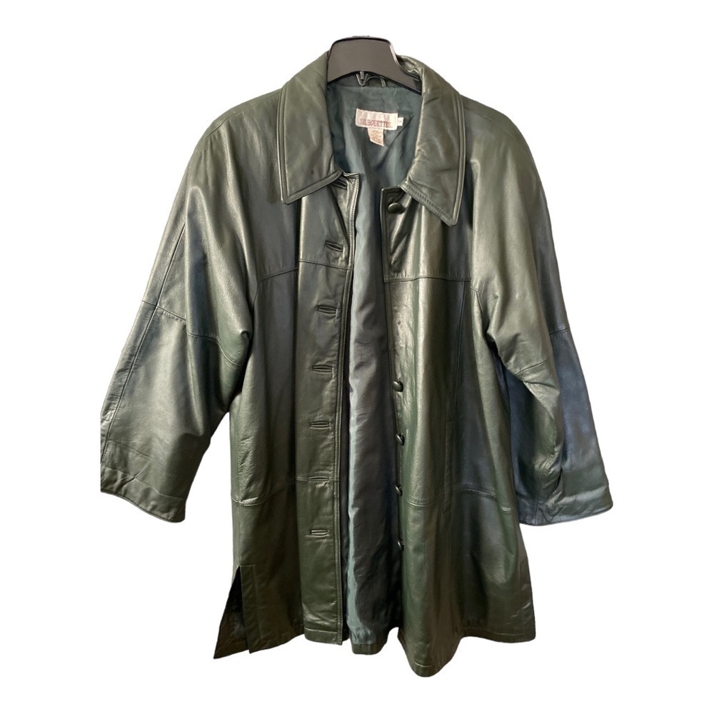 Women’s Leather Olive Green Coat Size 1 X in Excellent Used Condition